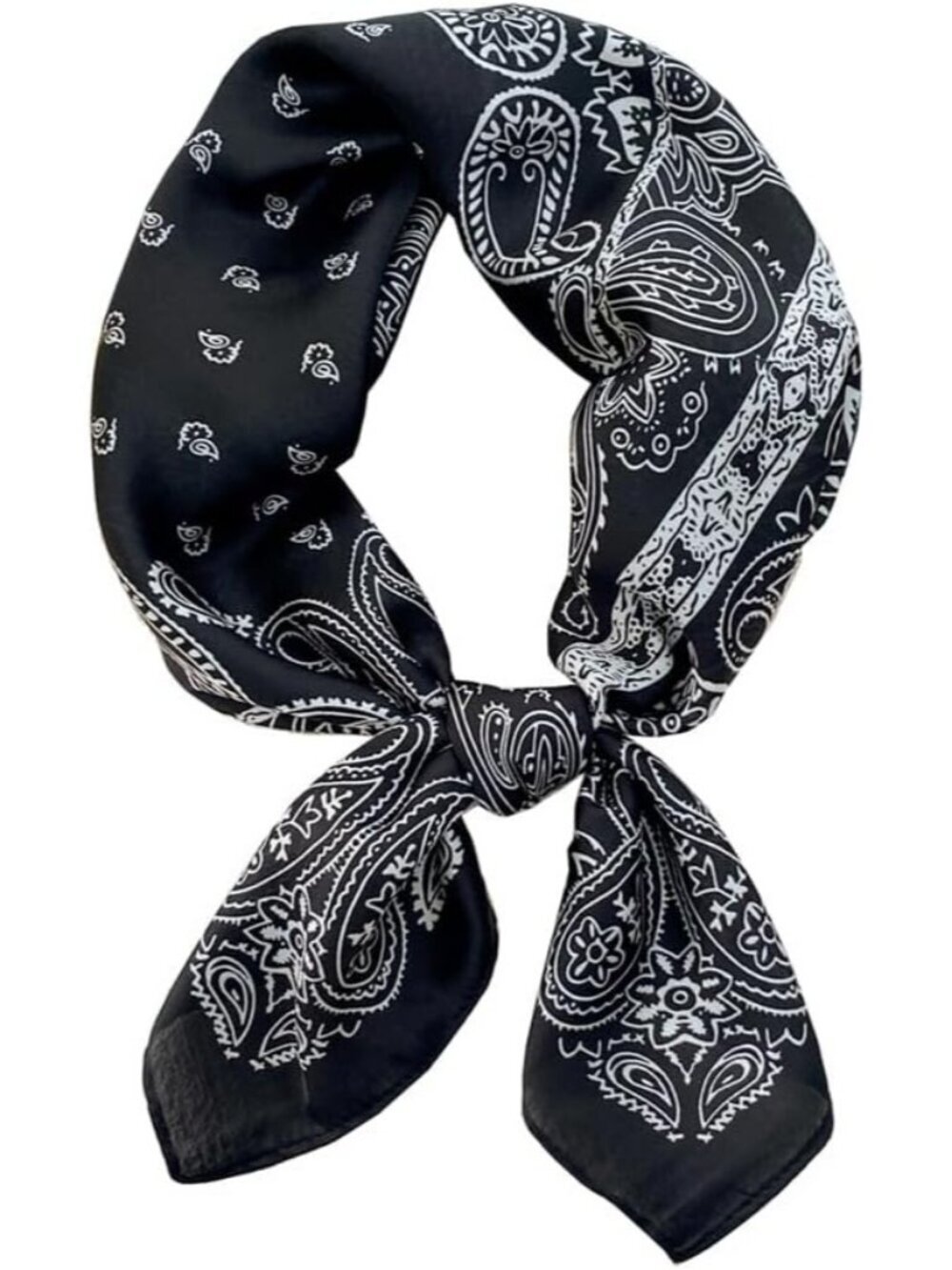 Women's White Black Paisely Houndstooth Scarf Digital Printed Headscarf Silk - Picture 1 of 4